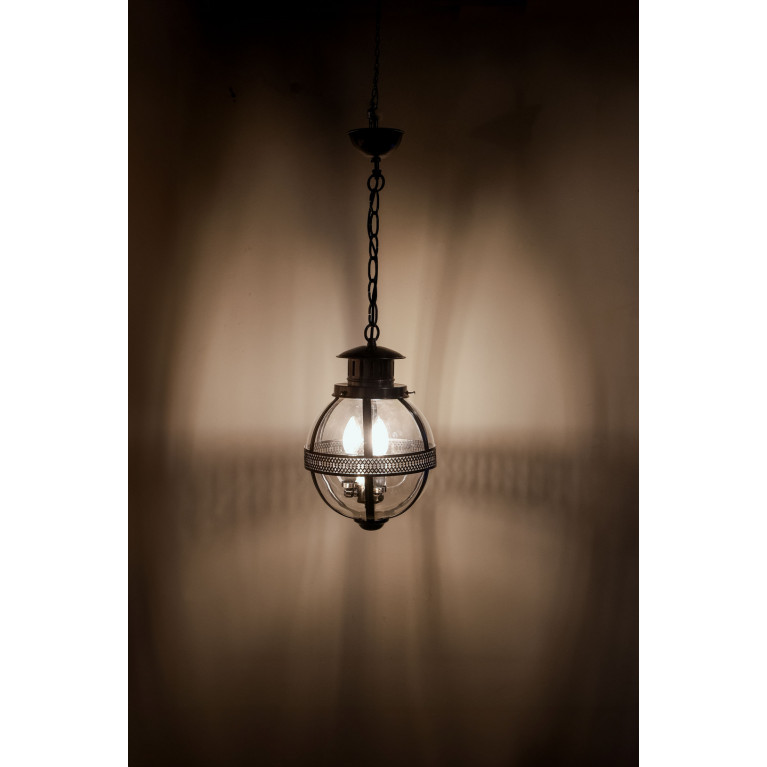 Hanging lamp 70 cm, manblown glass, iron, diameter 25 cm